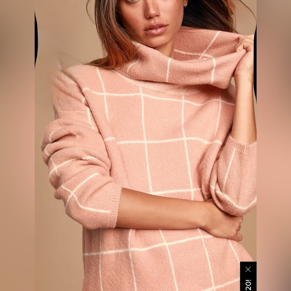Lulus Emira Blush Pink and White Cowl Neck Knit Sweater Small - Picture 4 of 11